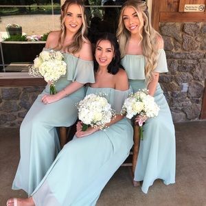 Off-Shoulder Mint Green Maxi Dress - Women